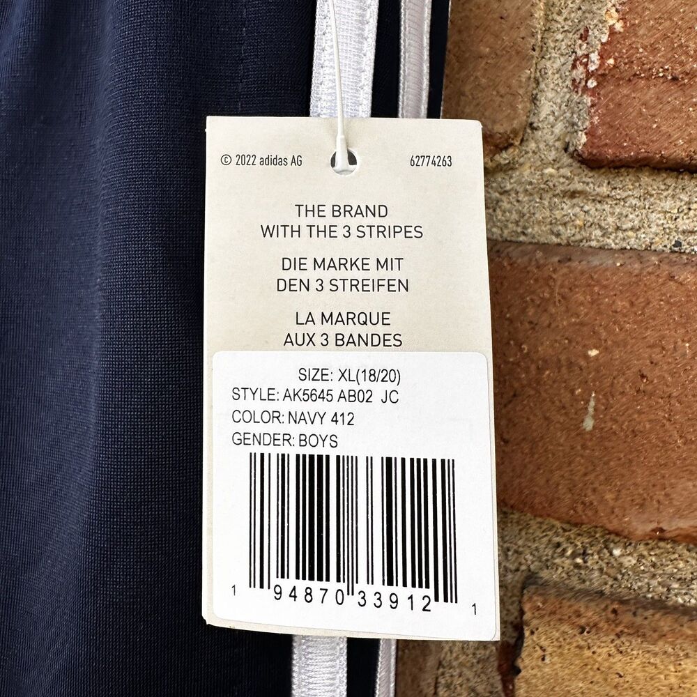 NEW Adidas Iconic Tricot Jogger Track Pants Boys XL 18/20 Navy Blue 3 Stripe - Picture 2 of 13